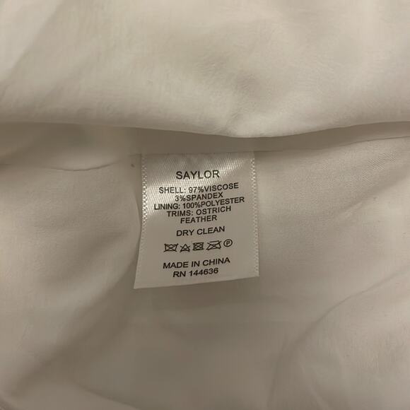 Saylor White Ostrich Feather Trim Dress Size S Retails: $368* - Picture 7 of 8